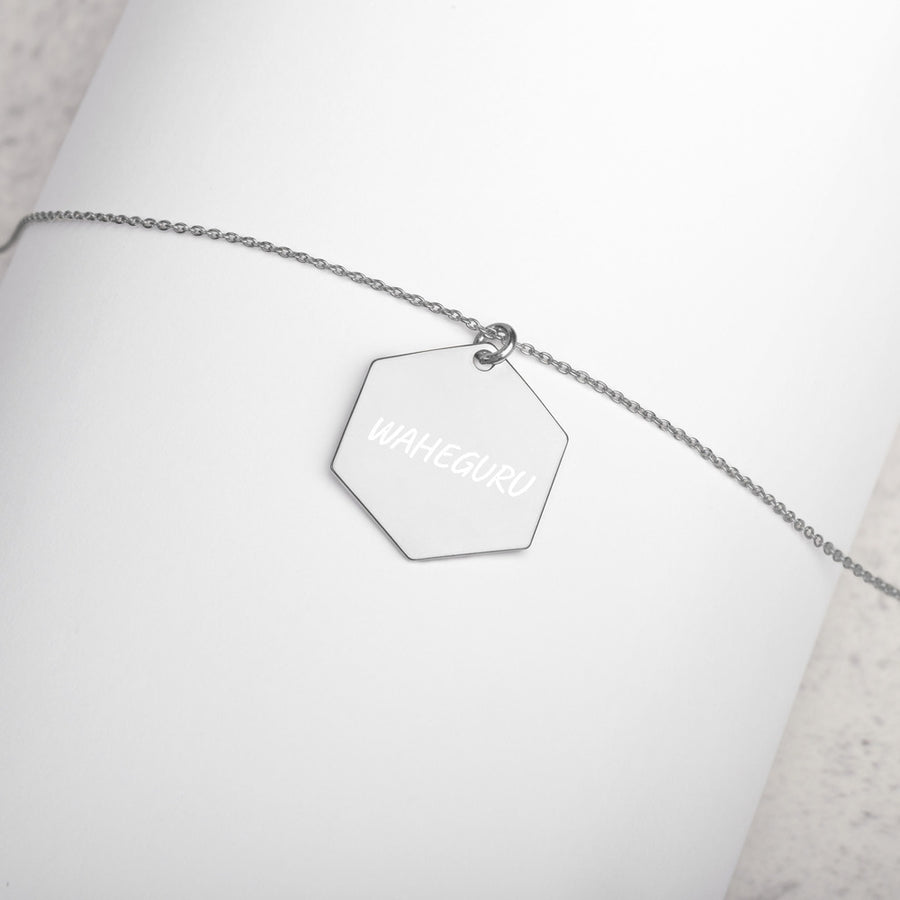 WAHEGURU - Engraved Silver Hexagon Necklace
