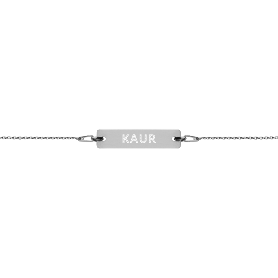 KAUR Engraved Silver Bar Chain Bracelet