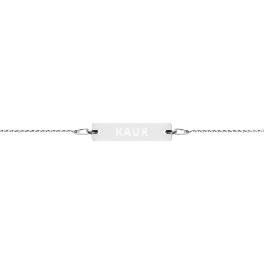 KAUR Engraved Silver Bar Chain Bracelet