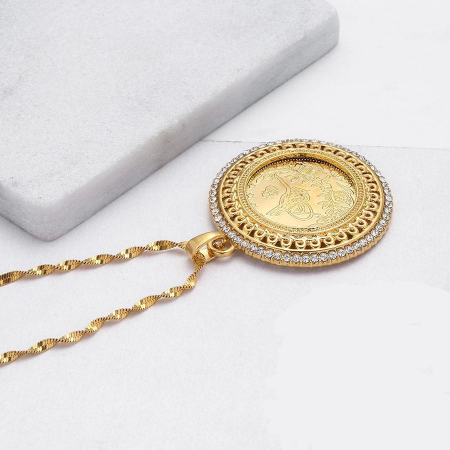 Gold and Crystal Allah Pendant Necklace