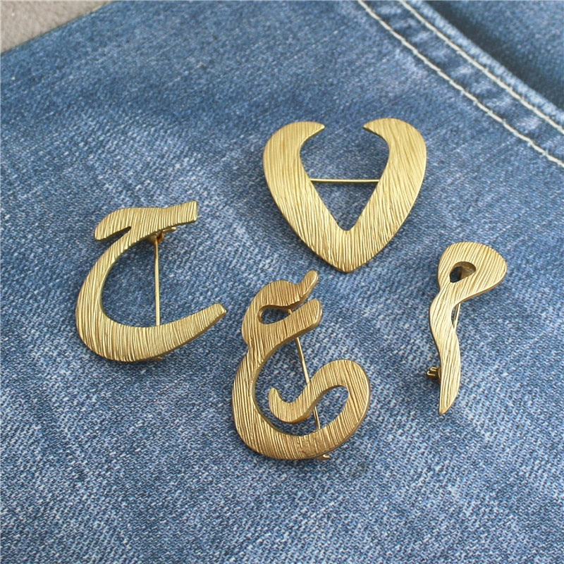 Vintage Gold Frosted Arabic Letters Brooches Pins