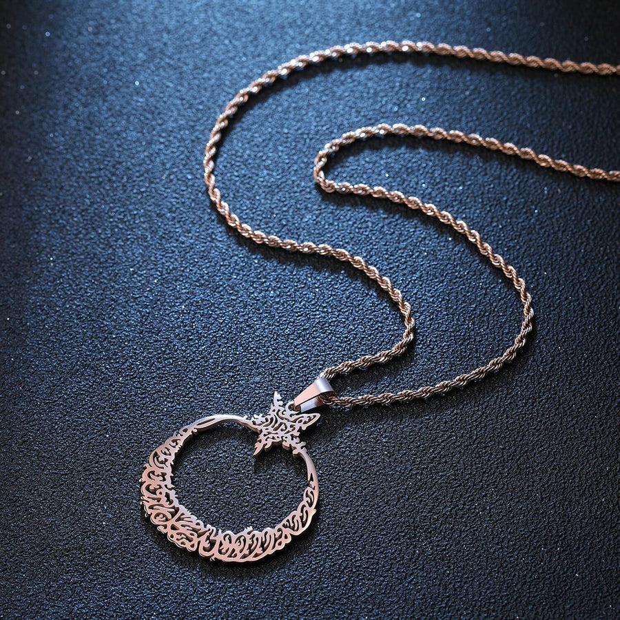 The Kalima Necklace - Arabic Calligraphy Moon-Star Stainless Steel